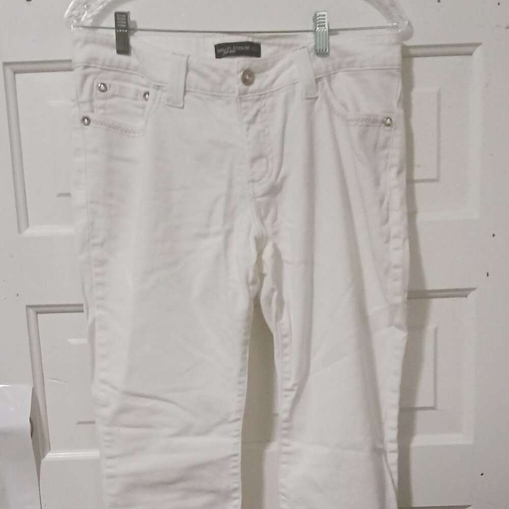 Womans Lee Platinum Sz 12 Short Jewel Silver Trim White Jeans